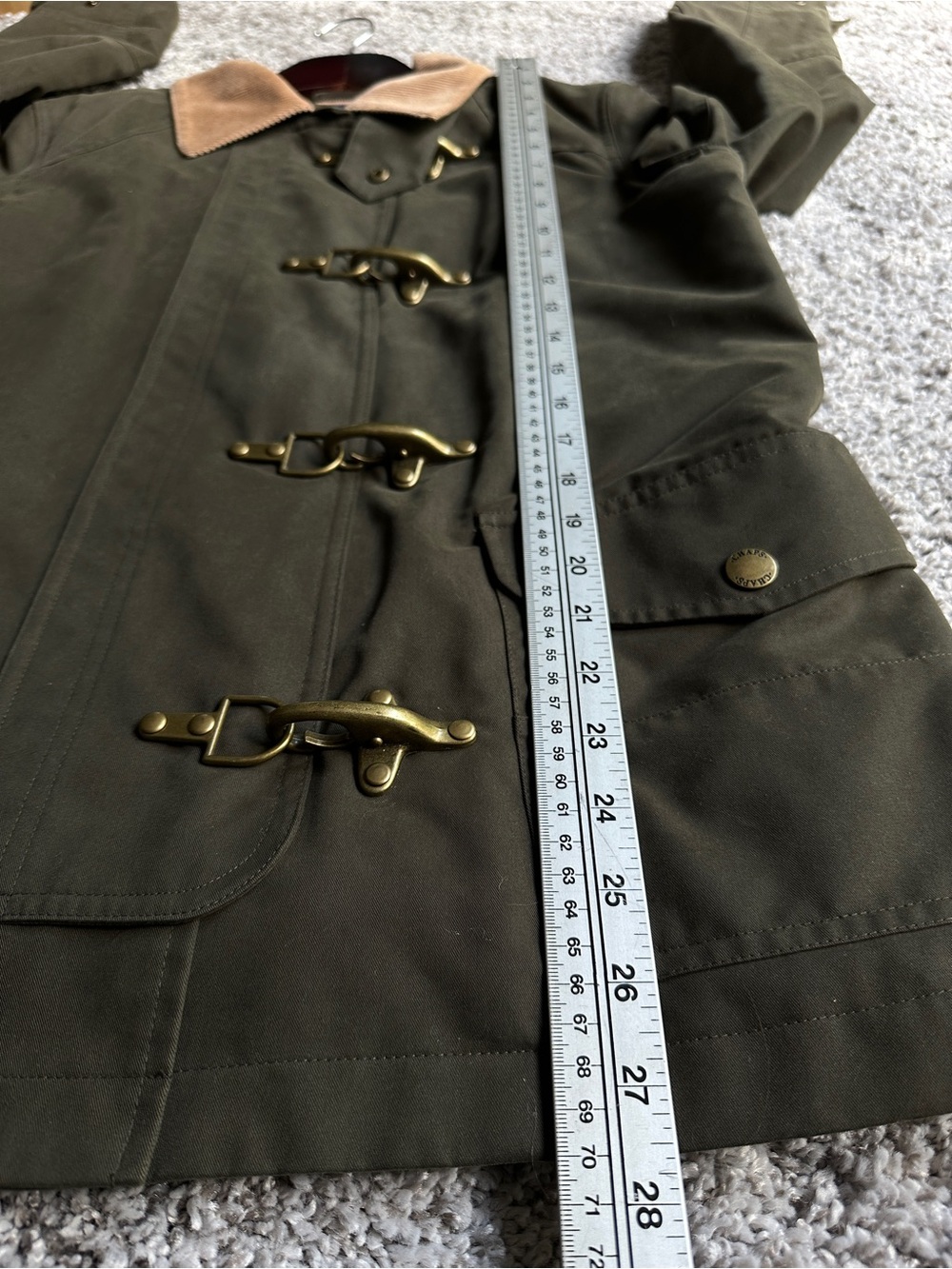 Chaps Olive Green Field Jacket with Tan Corduroy Collar - Picture 9 of 9